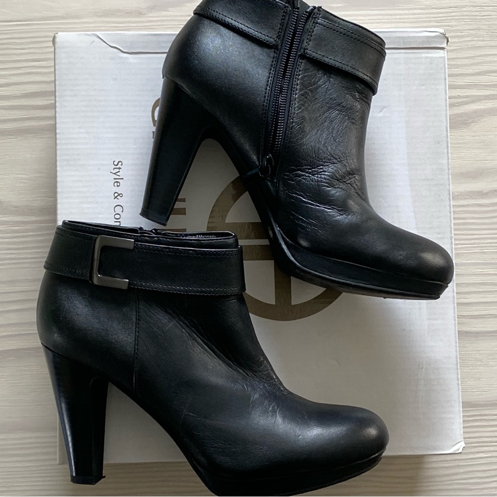 Giani Bernini Netty Black Heeled Leather Ankle Boots size 7